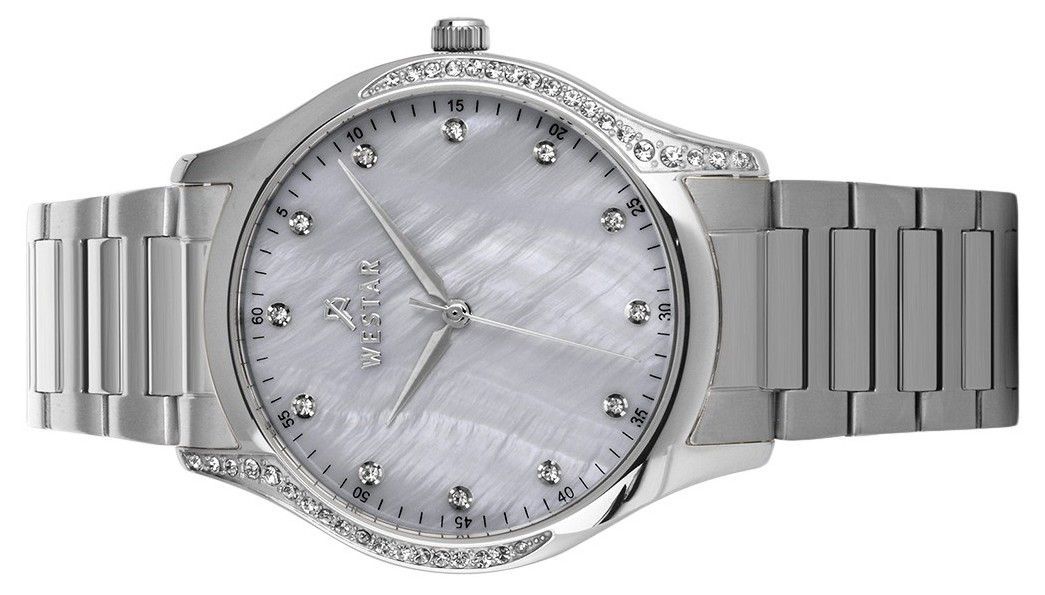 Westar Zing Crystal Accents Edelstahl White Perlmutt-Zifferblatt Quarz 00127STN111 Damenuhr