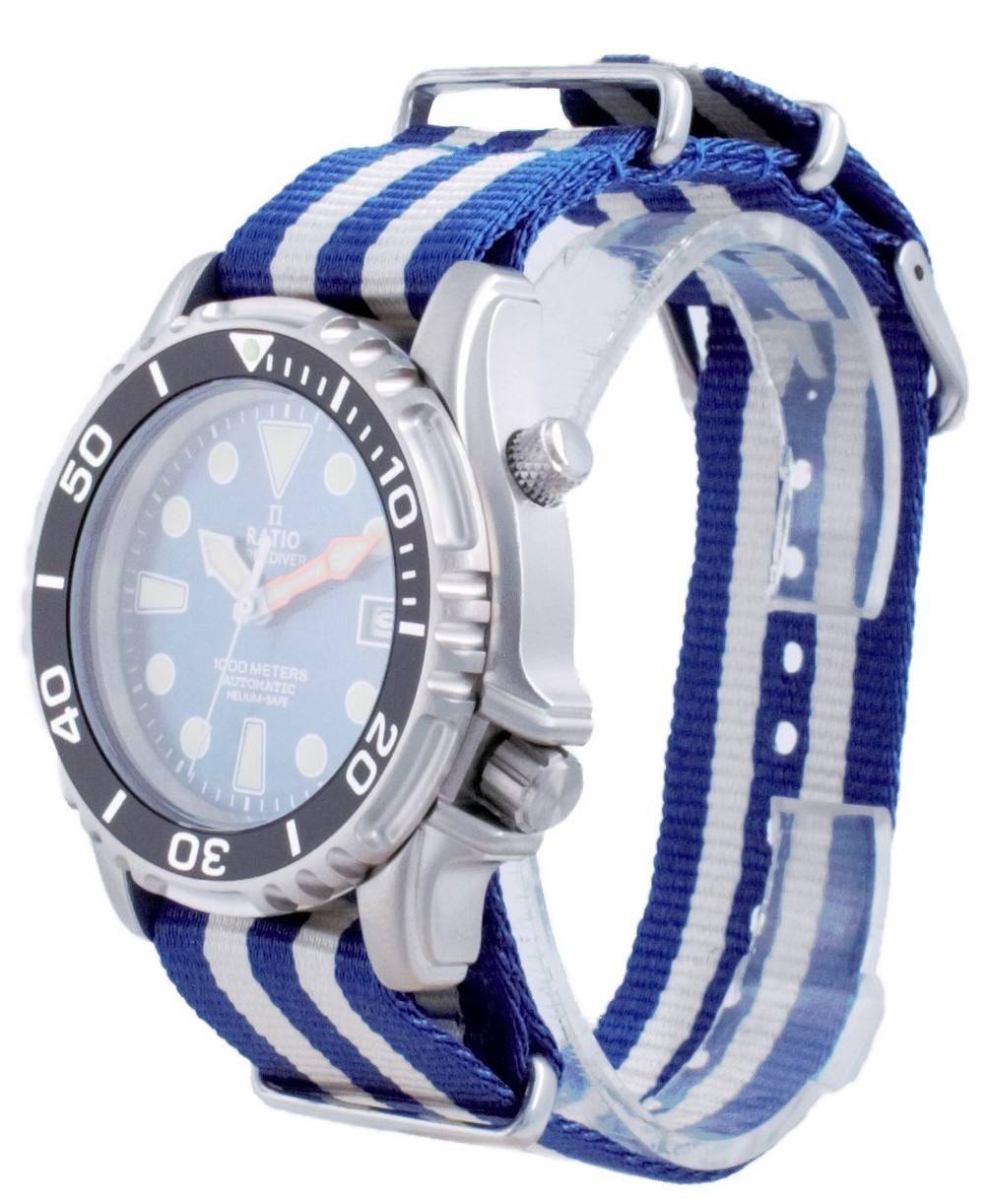 Ratio Free Diver Helium Safe Nylon Automatik Taucher 1066KE20-33VA-BLU-var-NATO2 1000M Herrenuhr
