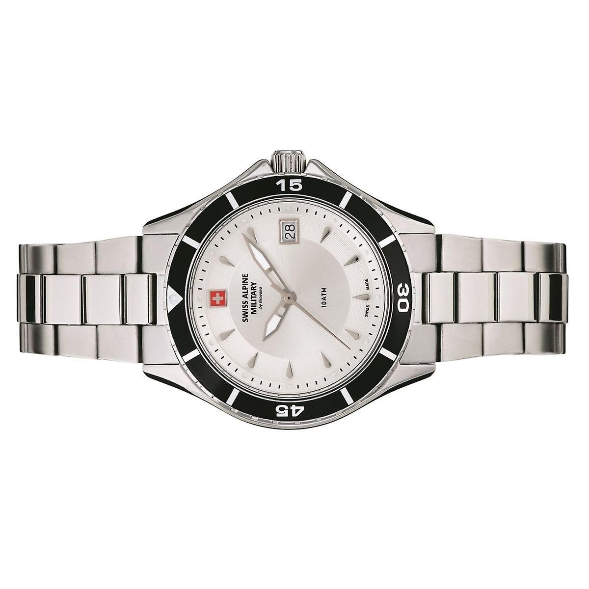 Swiss Alpine Military Aquatech Ladies Edelstahl Silberfarbenes Zifferblatt Quarz 7740.1132 100M Damenuhr