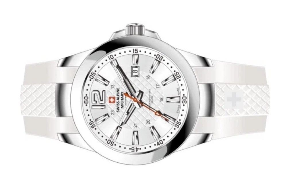 Swiss Alpine Military Combat Air Ladies Silicone Strap White Dial Quarz 7758.1833 Damenuhr