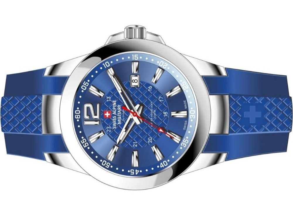 Swiss Alpine Military Combat Air Ladies Silicone Strap Blaues Zifferblatt Quarz 7758.1835 Damenuhr
