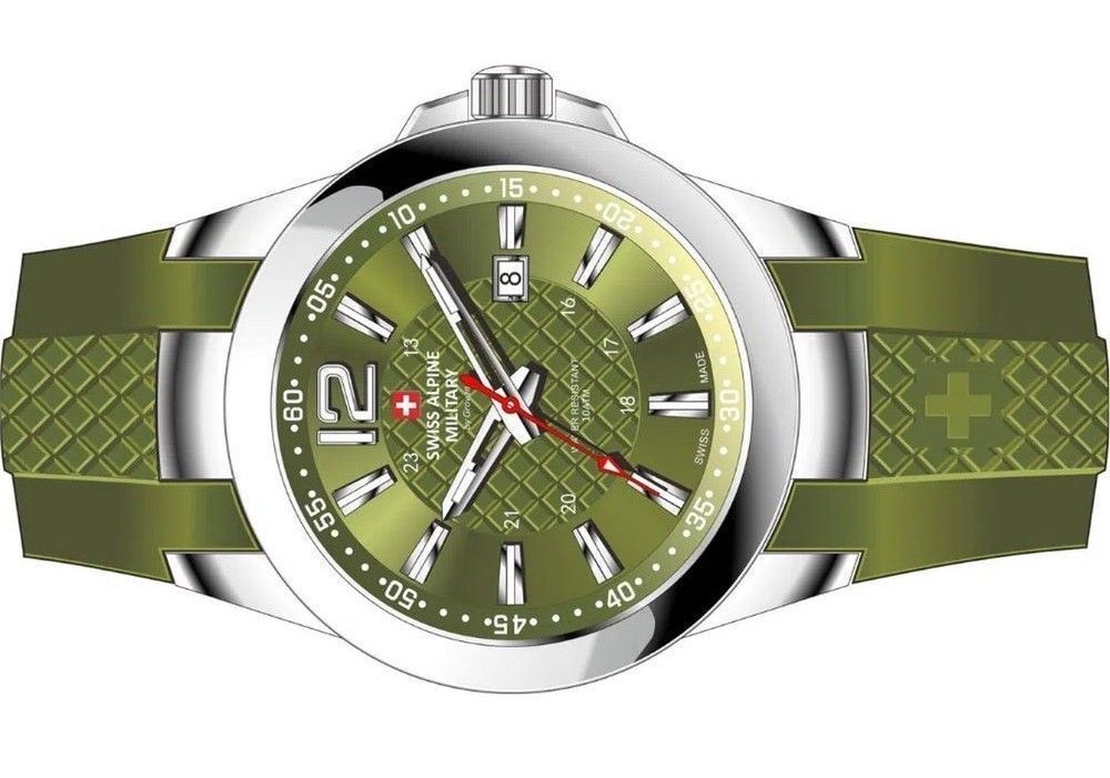 Swiss Alpine Military Combat Air Ladies Silicone Strap Grünes Zifferblatt Quarz 7758.1838 Damenuhr