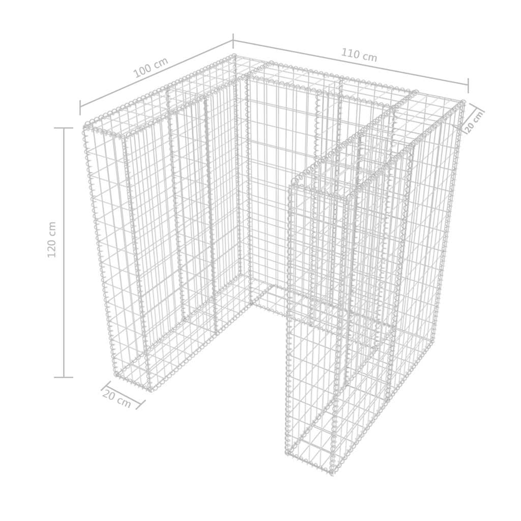 Gabion bin enclosure for 1 bin, steel, 110x100x120cm