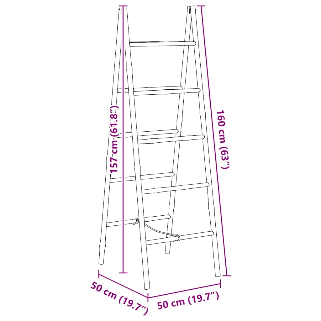 Double Towel Ladder with Five Bamboo Rungs 50 x 160 cm