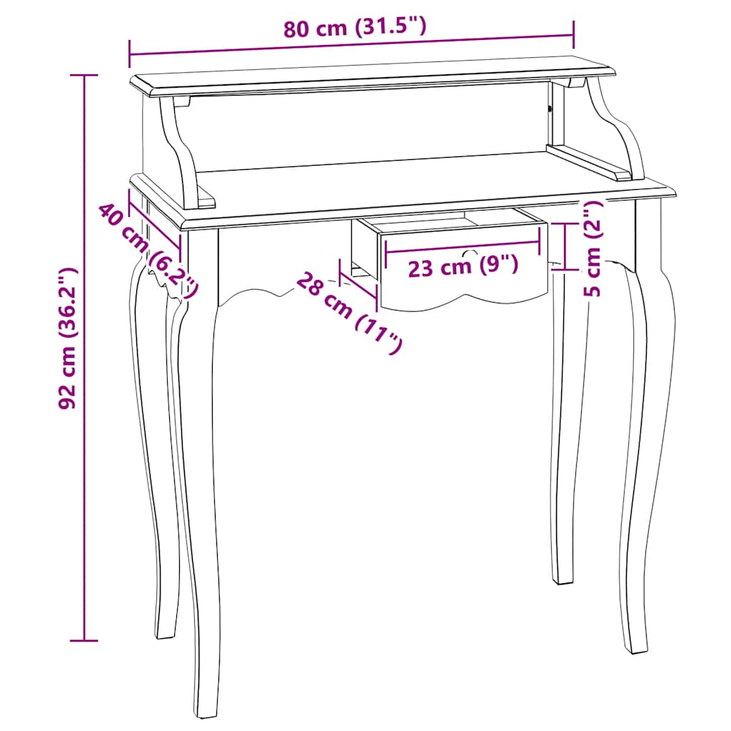 Desk Solid mahogany wood 80x40x92 cm