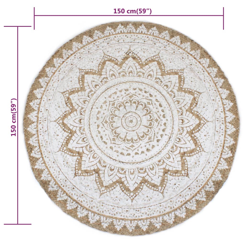 Tapis Jute Tressé Imprimé Rond 150 cm
