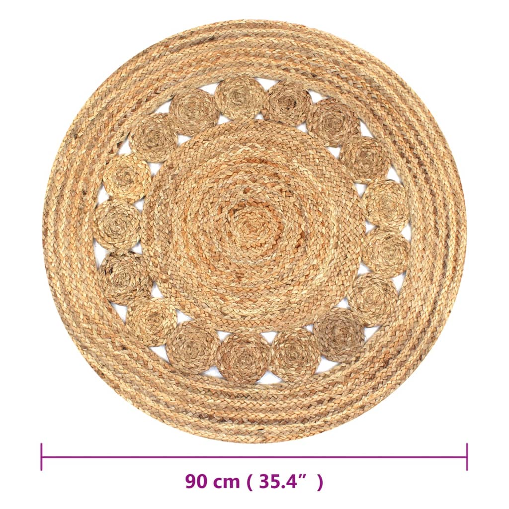 Teppich Flechtmuster Jute 90 cm Rund