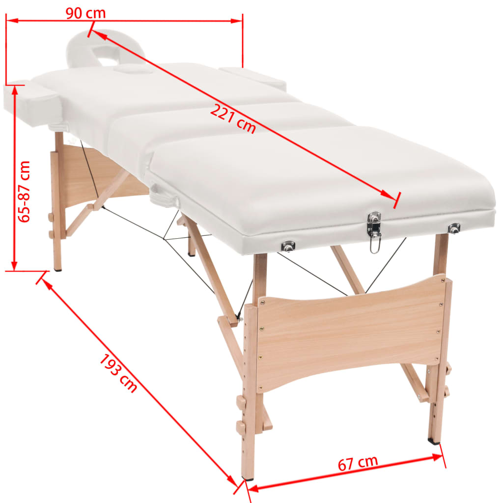Table de massage pliante 3 zones 10 cm assise blanche