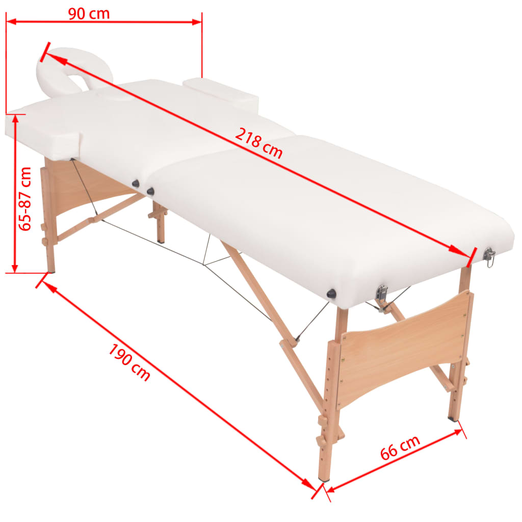 Table de massage 2 zones pliable avec tabouret 10 cm assise blanc
