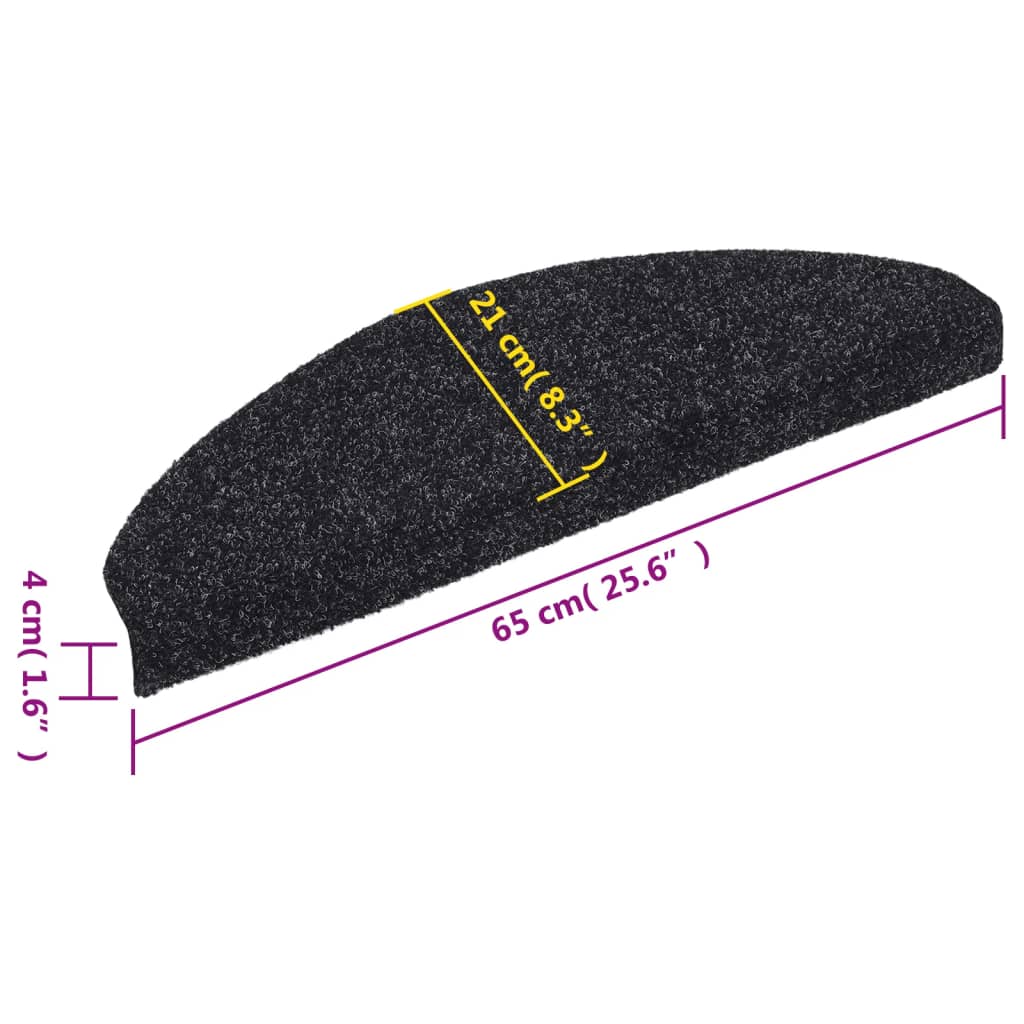 Stufenmatten Selbstklebend 15 Stk. 65x21x4 cm Schwarz Halbrund Groß