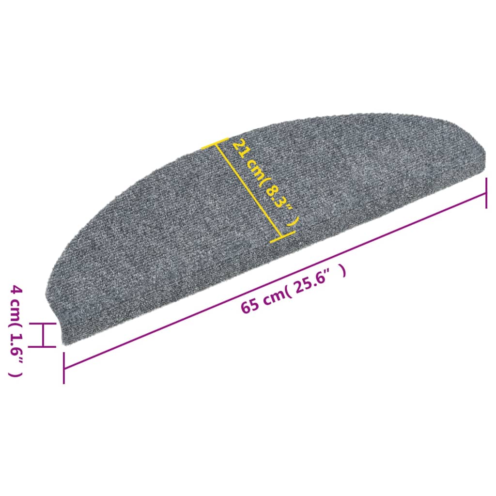 Stair Mats Self-Adhesive 15 pcs. 65x21x4 cm Light Grey Semi-Circular Large