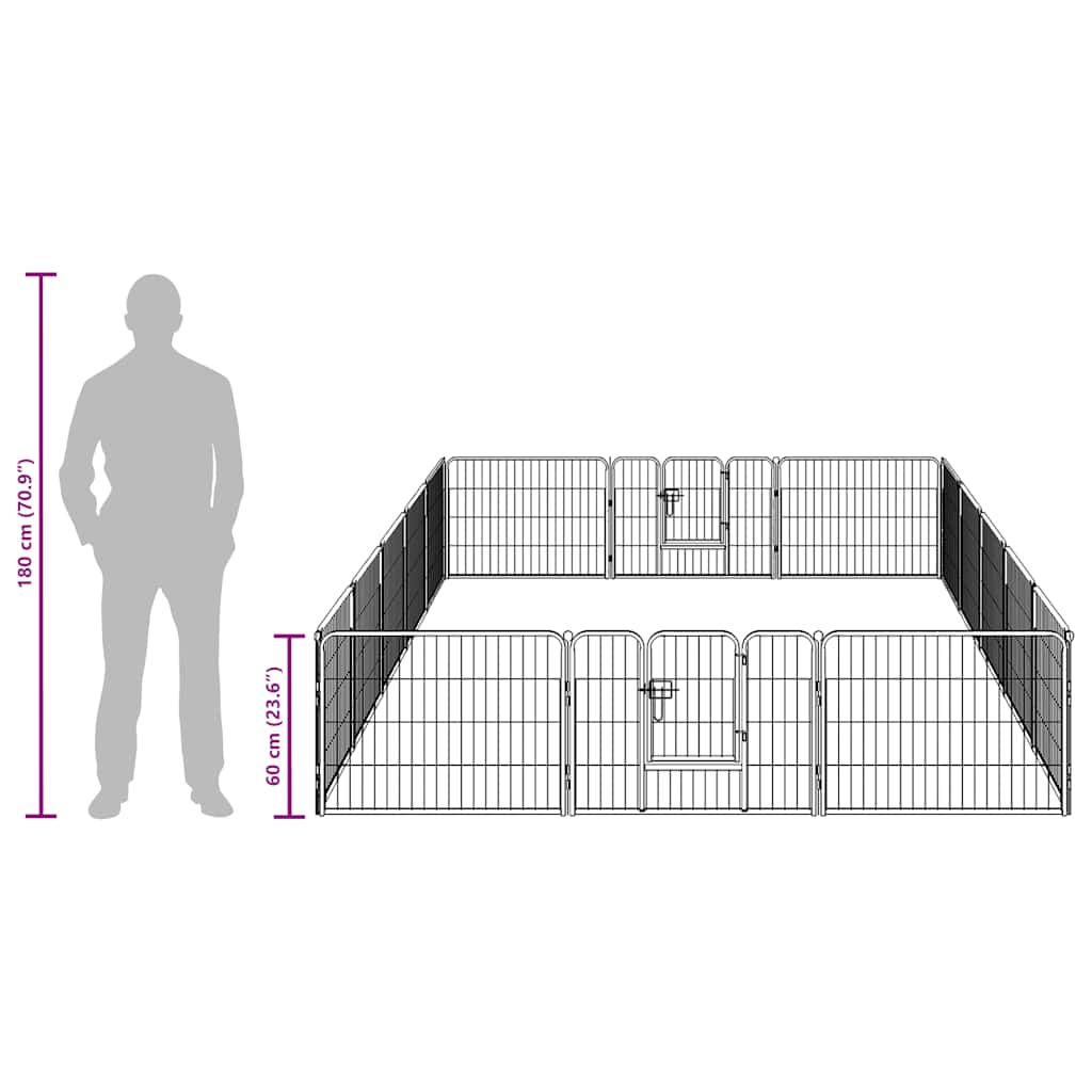 Hunde-Laufstall 16 Paneele Stahl 60x80 cm Schwarz