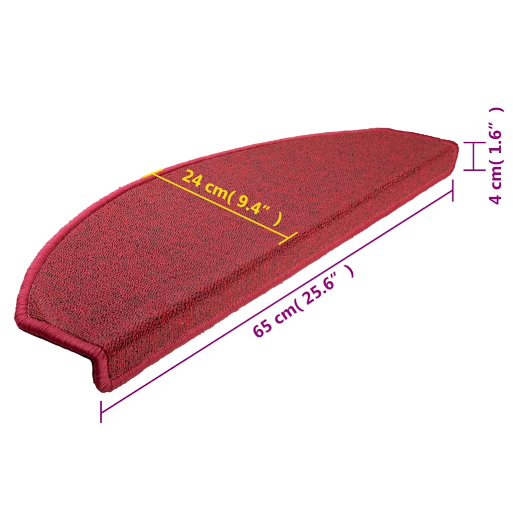 Stair mats 15 pcs. 65x24x4 cm Red Half-Round Large
