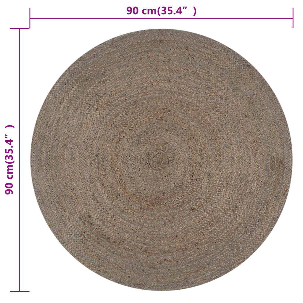 Teppich Handgefertigt Jute Rund 90 cm Grau