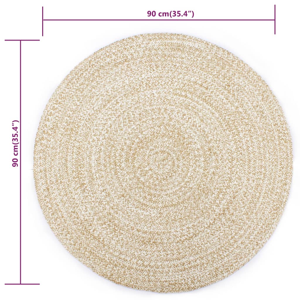 Handmade Jute Rug White and Natural 90 cm
