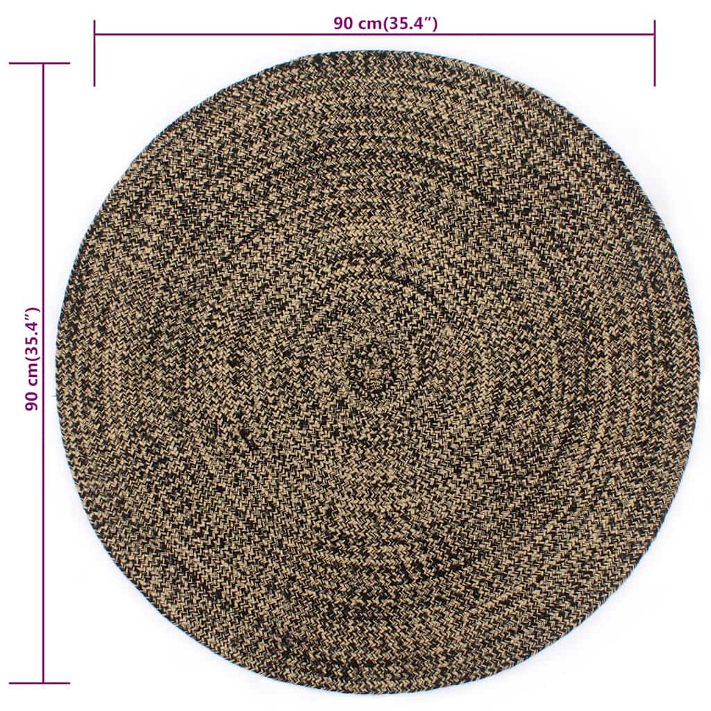 Teppich Handgefertigt Jute Schwarz und Natur 90 cm