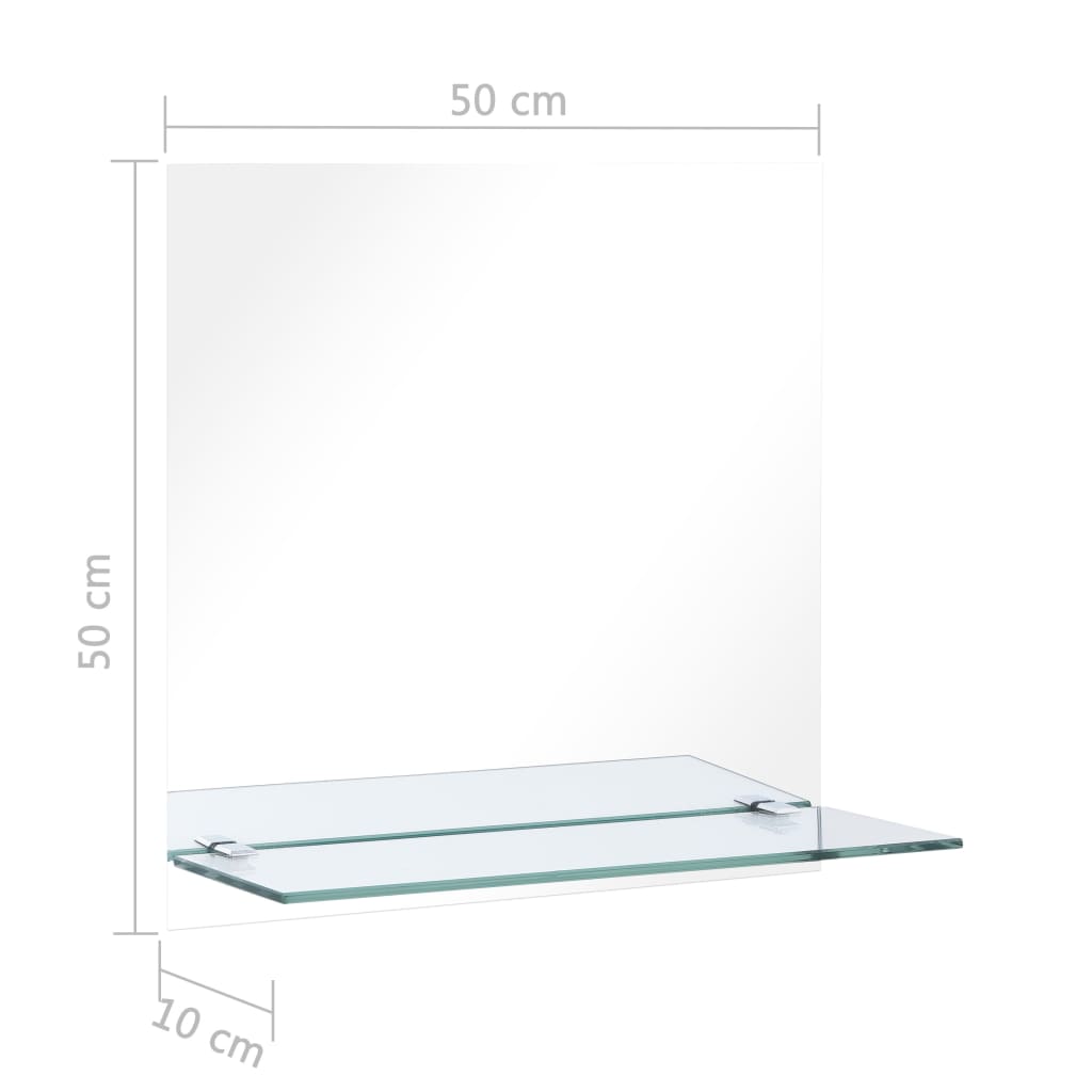 Miroir mural avec étagère 50×50 cm Verre trempé