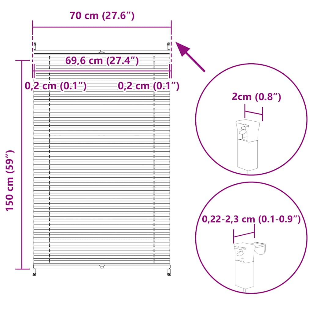 Blackout pleated blind 70x150 cm White