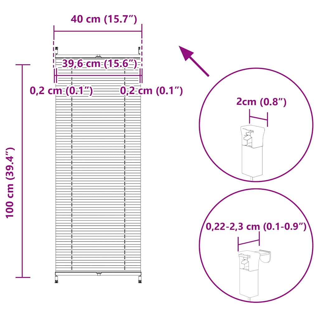 Pleated Blind Roller Blind Pleated Roller Blind 40x100cm Cream
