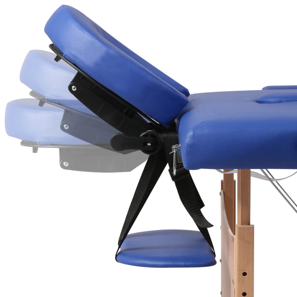 Table de massage avec cadre en bois, pliable 3 zones bleu