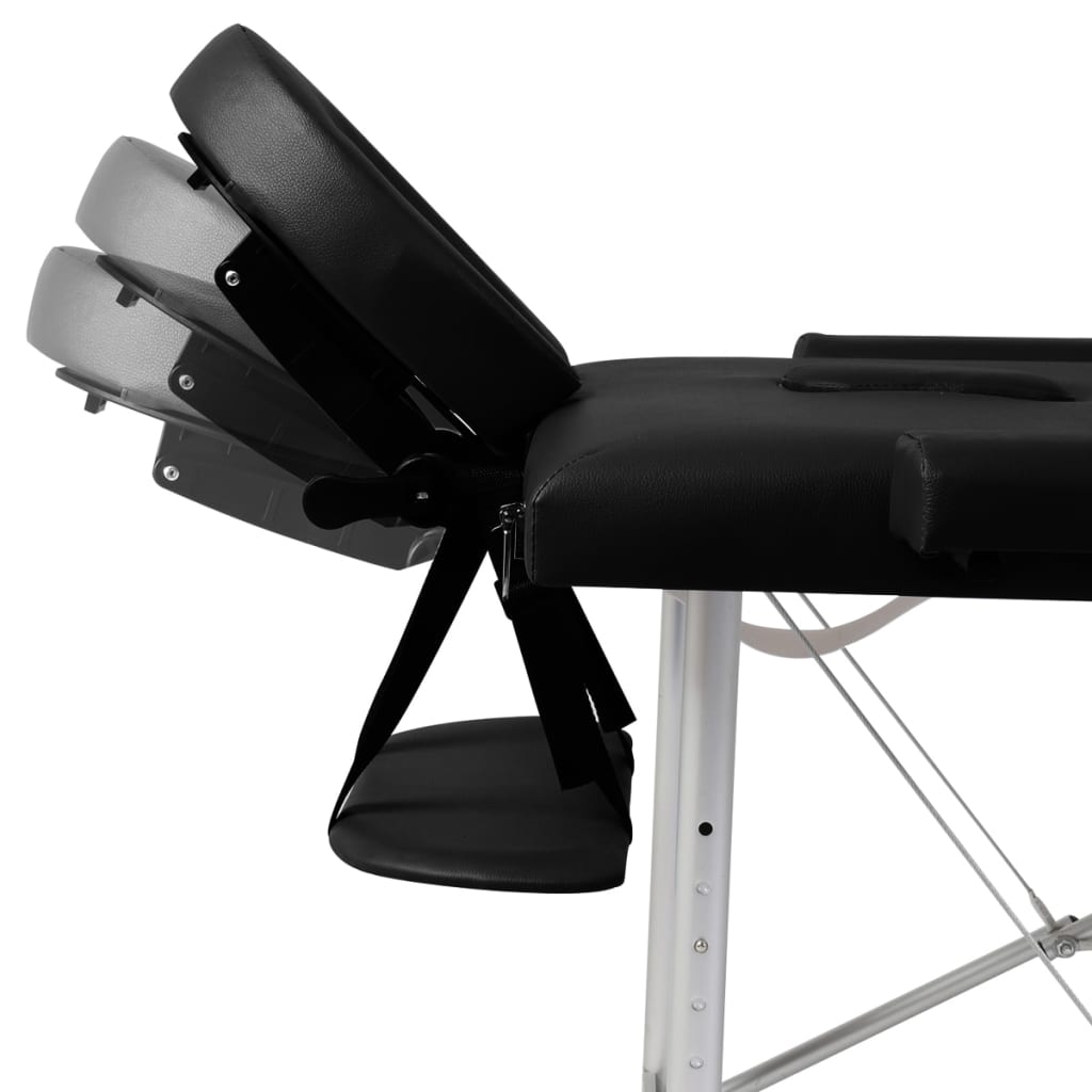 Table de massage pliable 2 zones avec cadre en aluminium noir