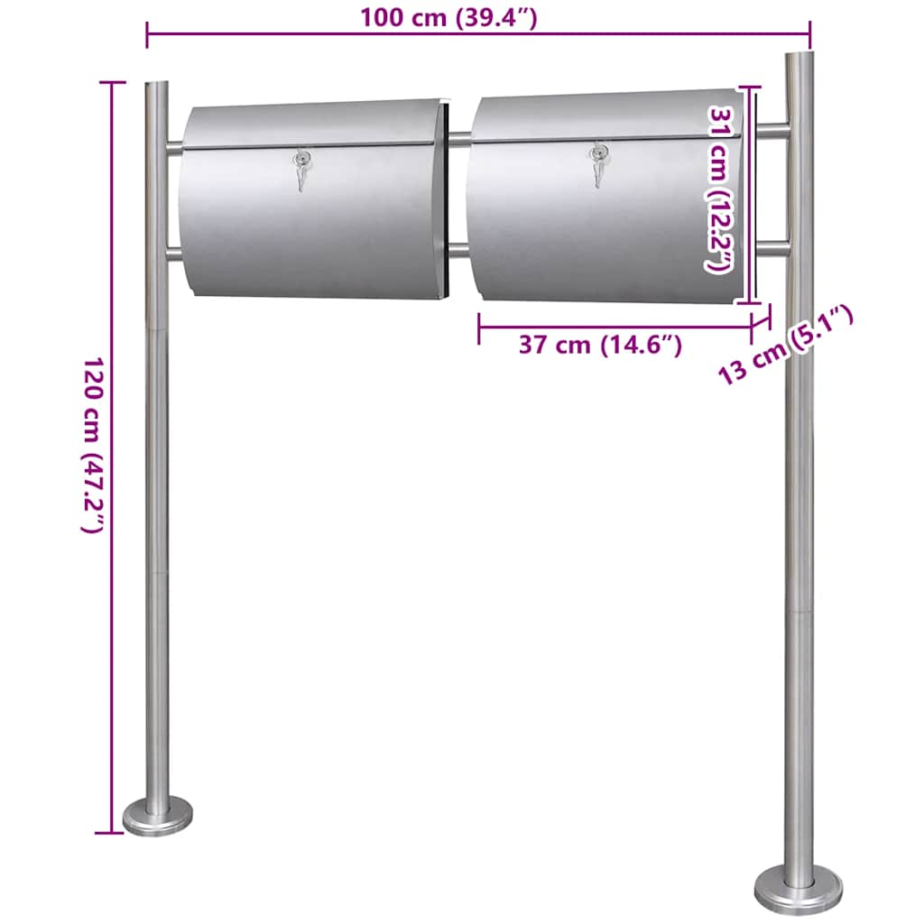Boîte aux lettres double en inox avec support