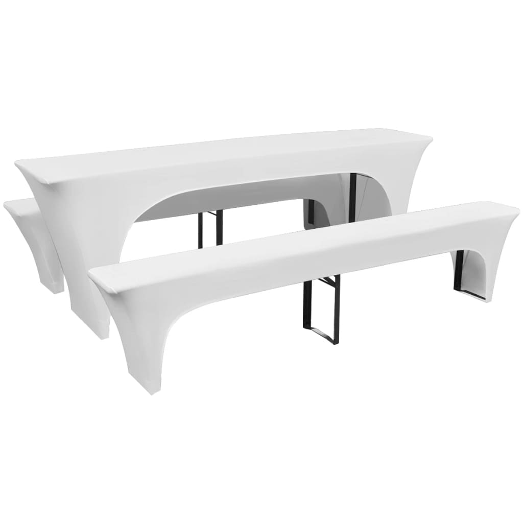 Lot de 3 housses pour table et bancs de brasserie Blanc 220x50x80 cm