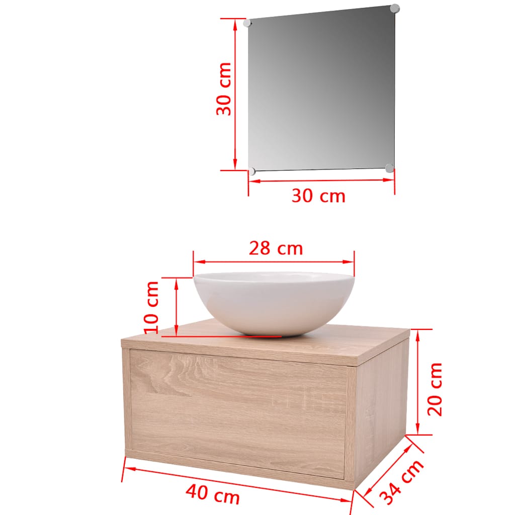 3-tlg. Badmöbel und Waschbecken Set Beige