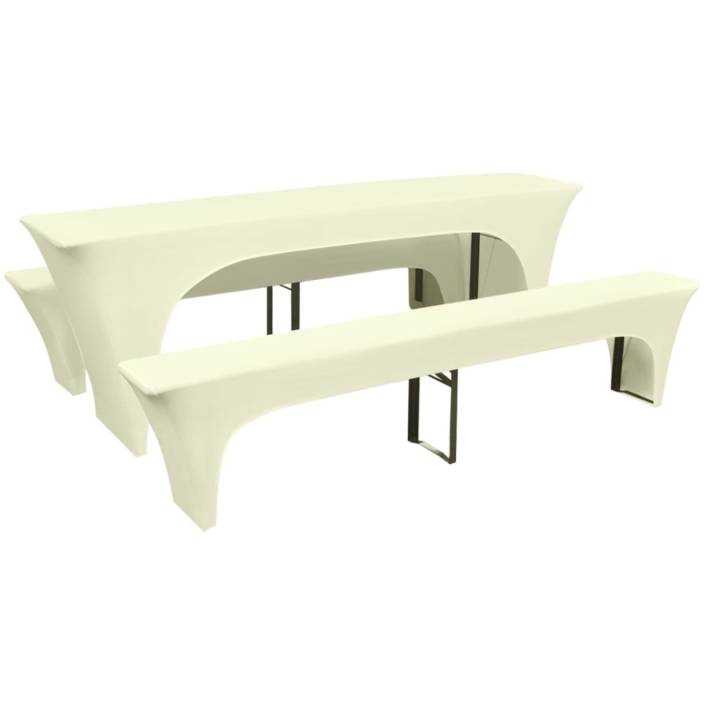 Three-piece protective cover set for beer table/benches, stretch, cream