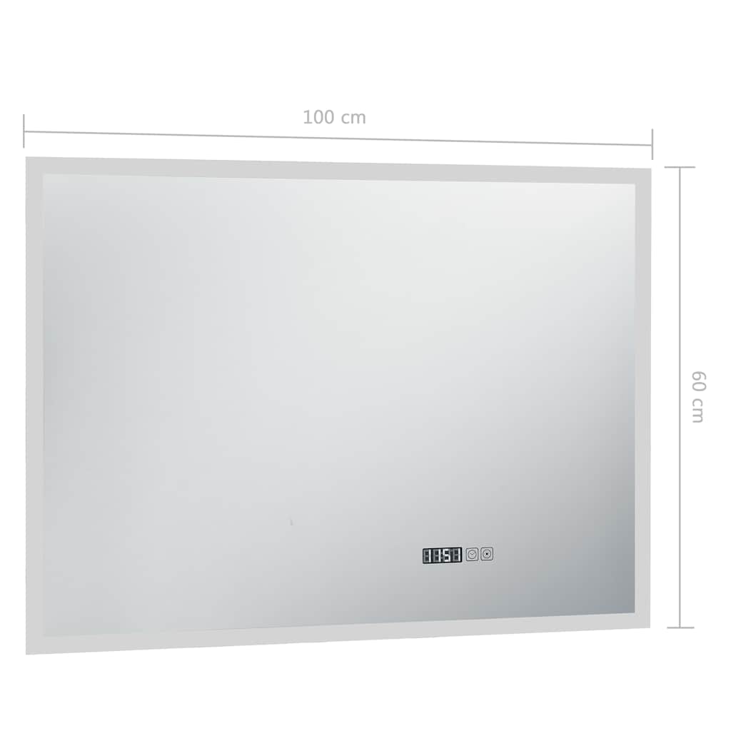 Miroir de salle de bain LED avec capteur tactile et affichage de l'heure 100x60 cm