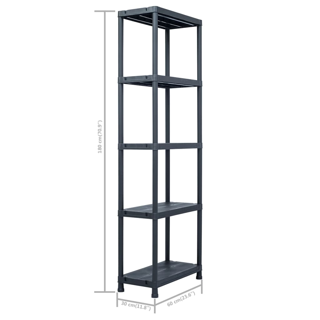 Lagerregale 5 Stk. Schwarz 125 kg 60 x 30 x 180 cm Kunststoff