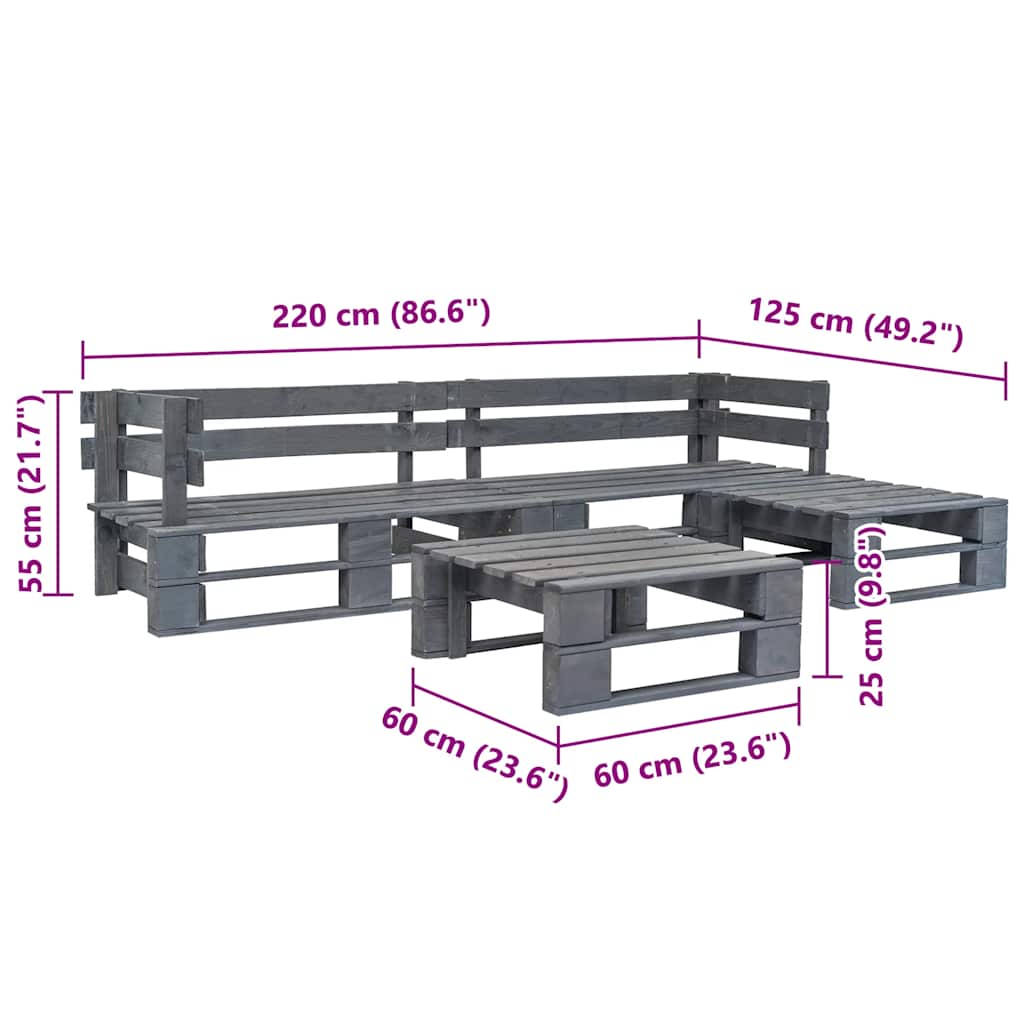 4-tlg. Garten-Sofagarnitur aus Paletten Holz Grau