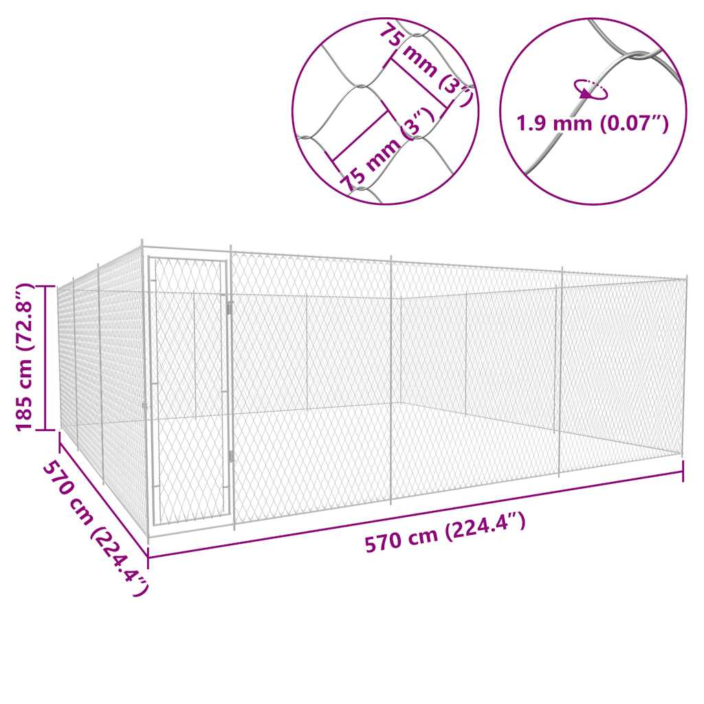 Outdoor-Hundezwinger Verzinkter Stahl 570x570x185 cm
