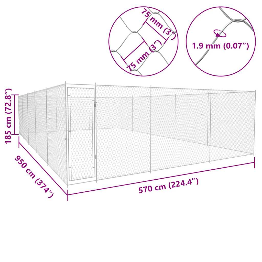 Outdoor-Hundezwinger Verzinkter Stahl 950x570x185 cm
