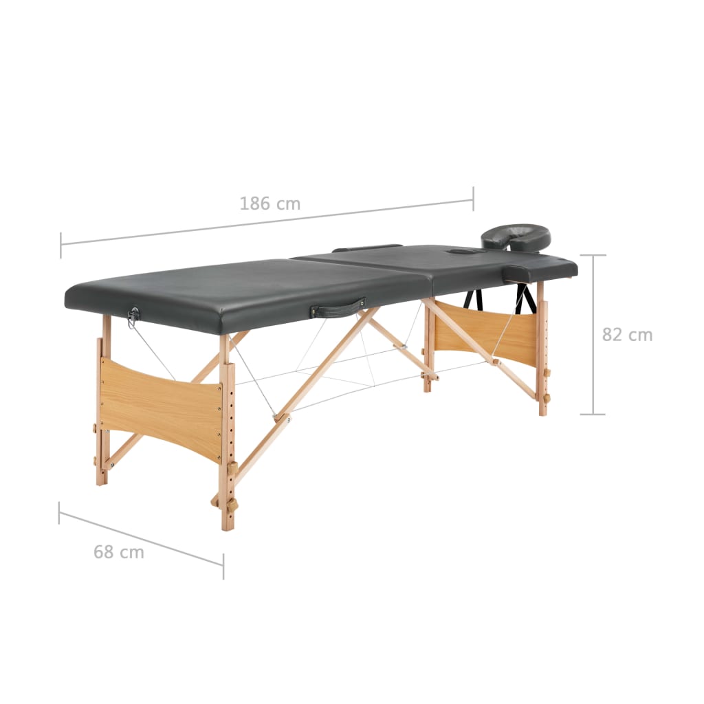 Massage table with 2 zones Wooden frame Anthracite 186×68 cm