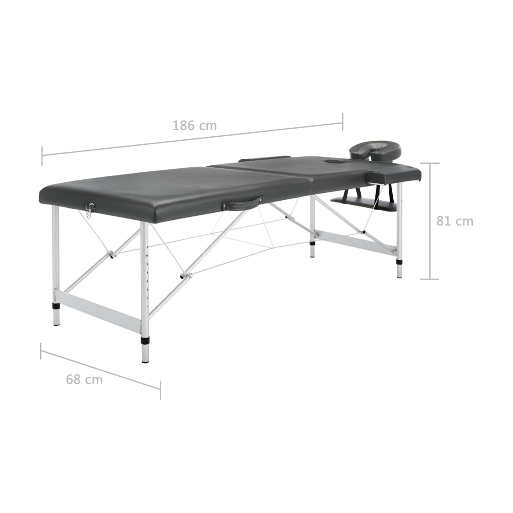 Table de massage 2 zones cadre aluminium anthracite 186x68 cm