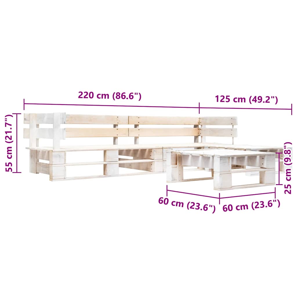 4-tlg. Garten-Paletten-Sofagarnitur Holz Weiß