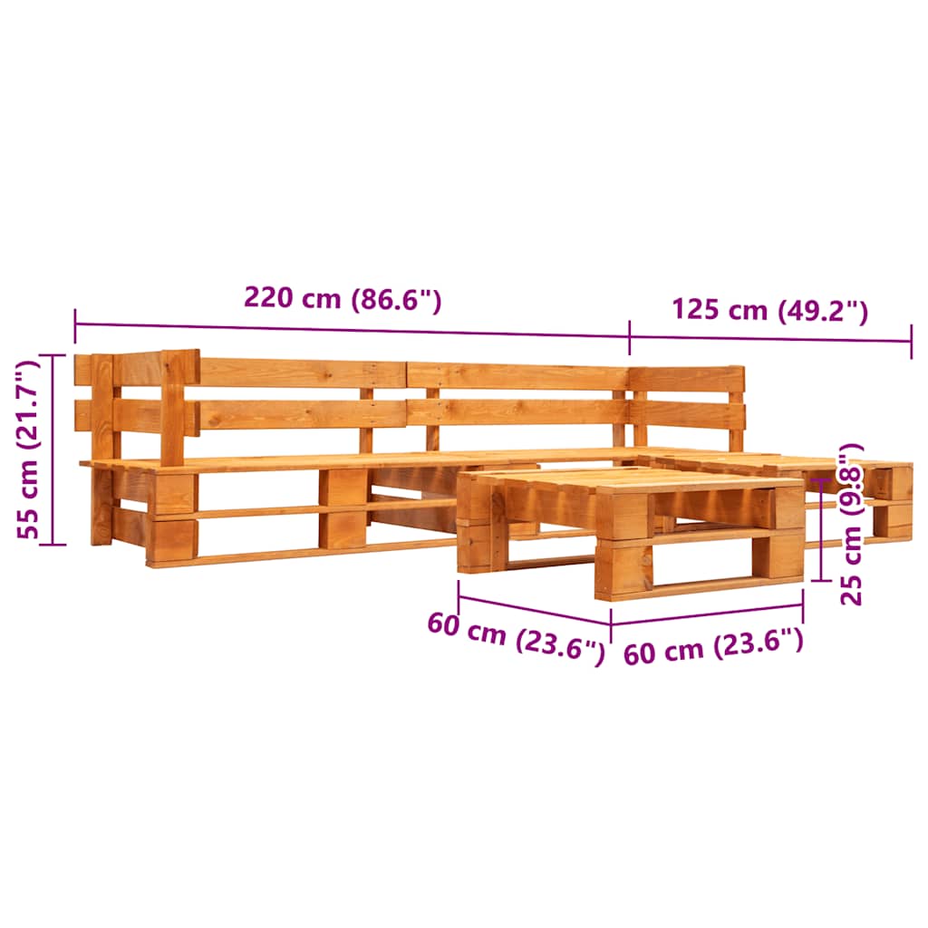 4-tlg. Garten-Paletten-Sofagarnitur Holz Honigbraun