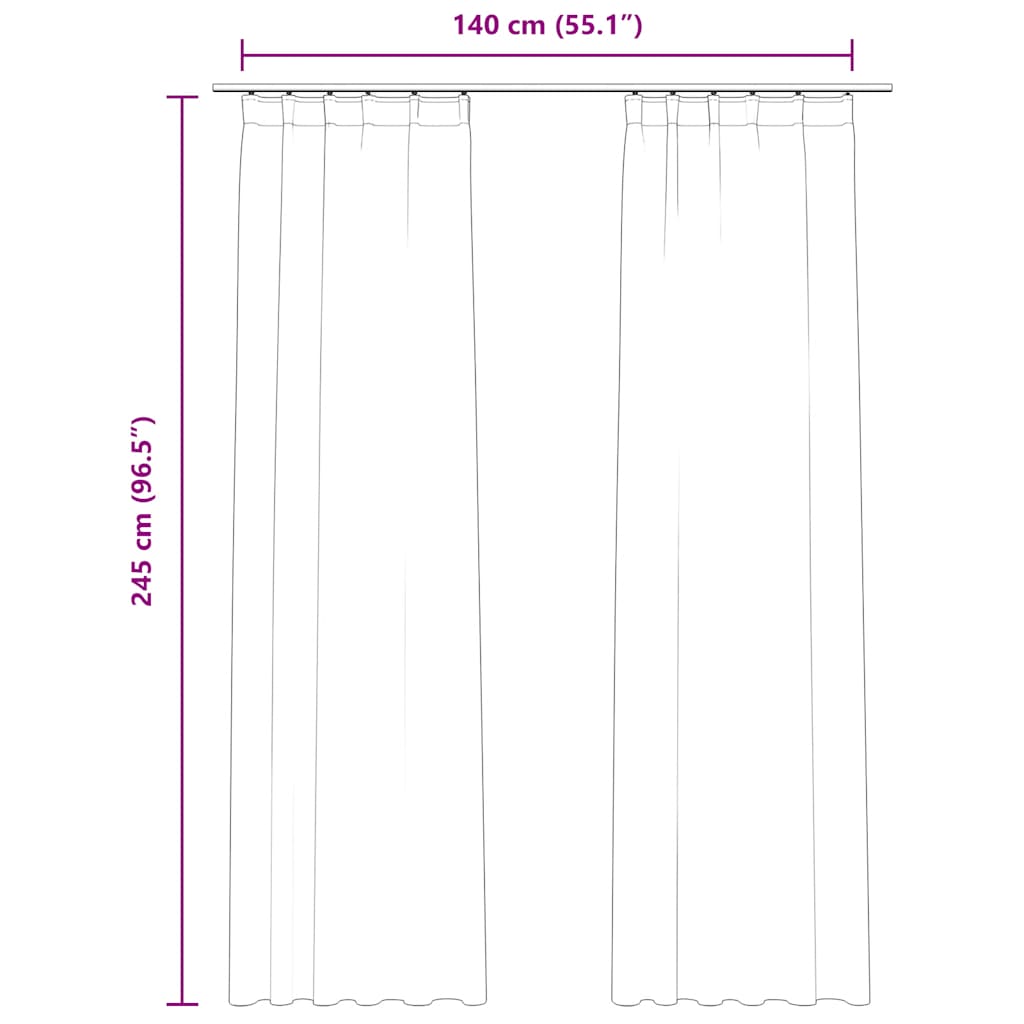 Blackout Curtains with Hooks 2 pcs. Velvet Black 140x245 cm
