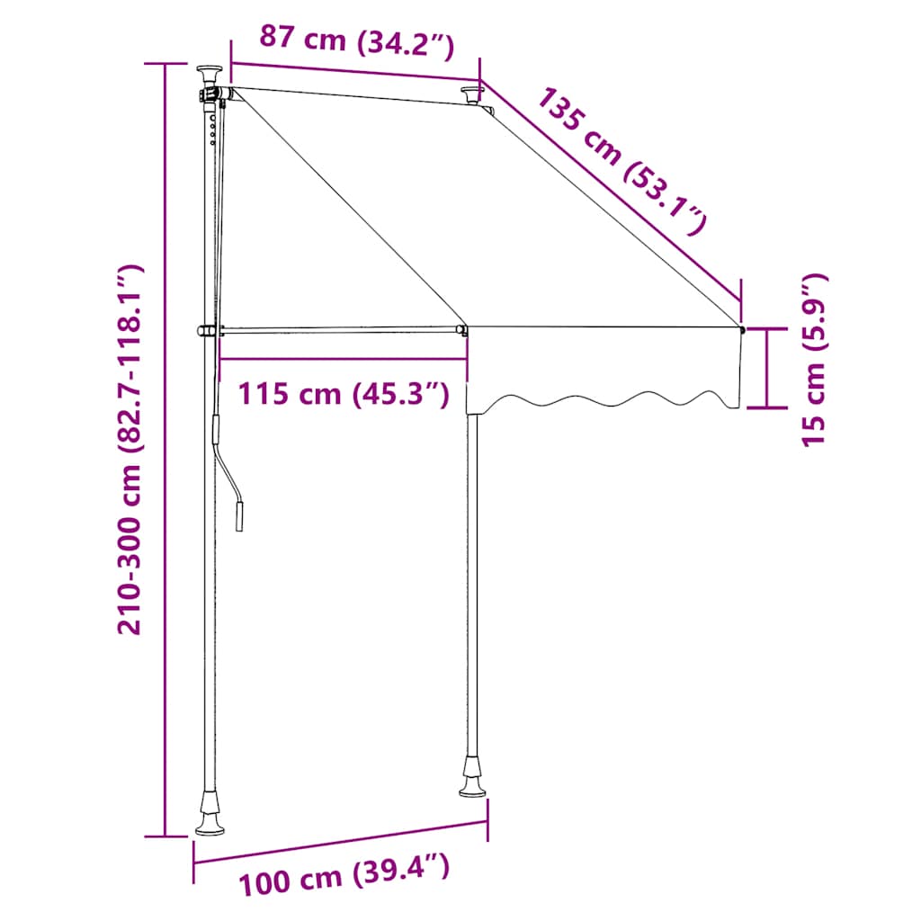 Markise Einziehbar Handbetrieben 100 cm Orange/Weiß Gestreift