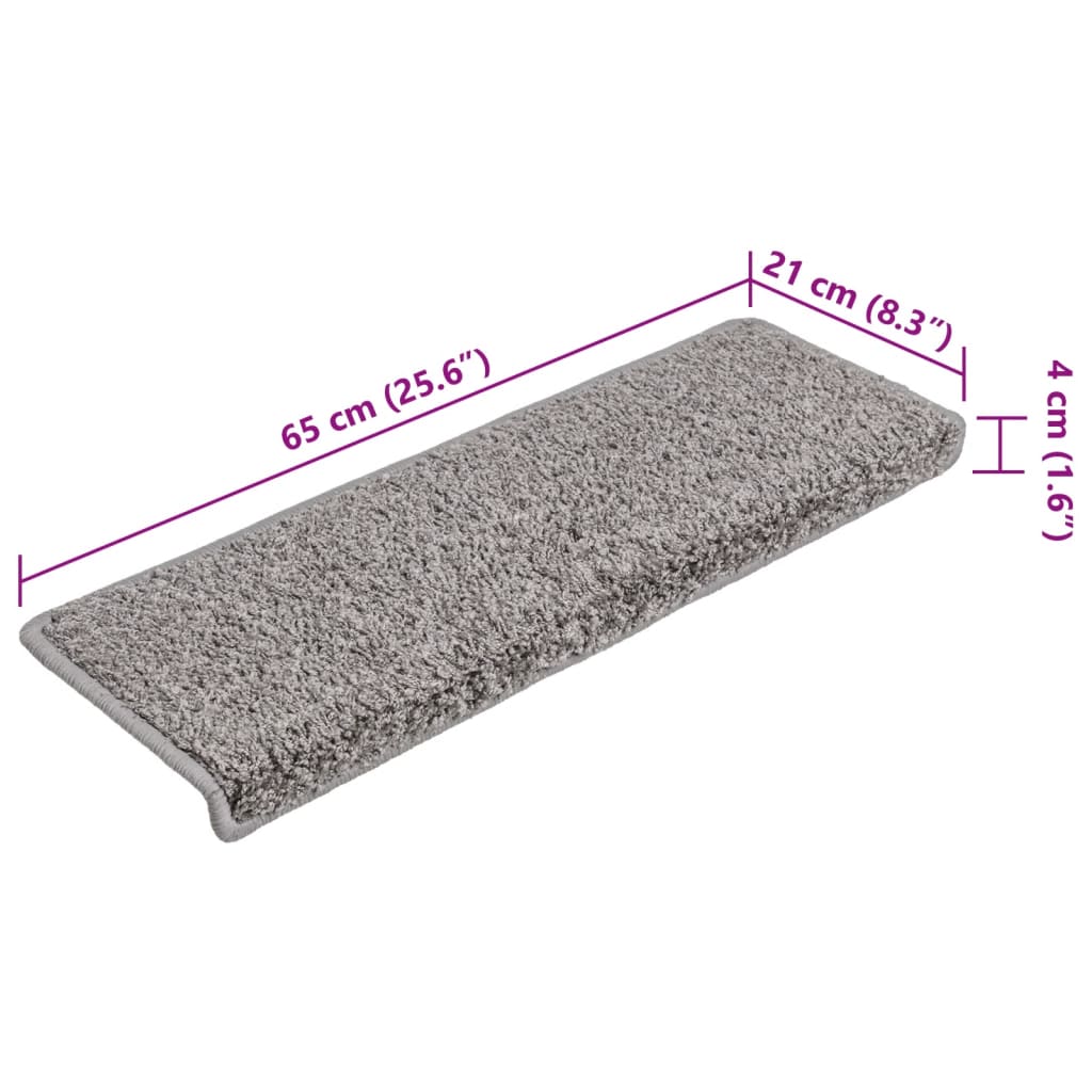Tapis de marches 15 pièces 65x21x4 cm Gris Bord rectangulaire