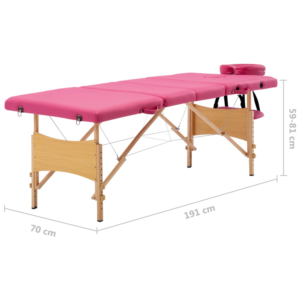 Table de massage pliante 4 zones avec cadre en bois rose