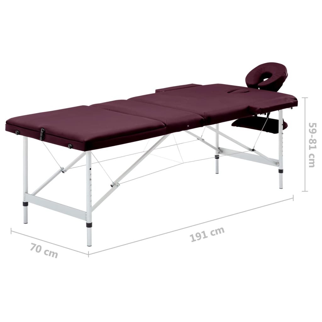 Massage Table Foldable 3 Sections Aluminum Dark Purple