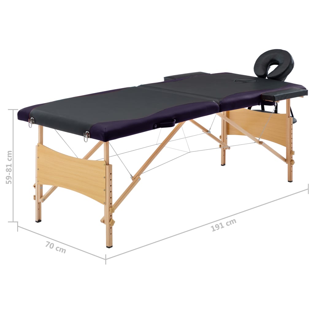 Massageliege Klappbar 2-Zonen mit Holzgestell Schwarz