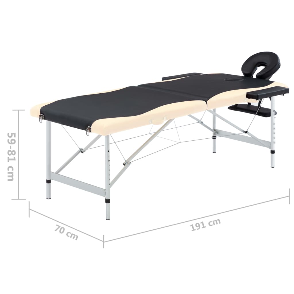 Folding Massage Table 2-Zone Aluminum Frame Black Beige