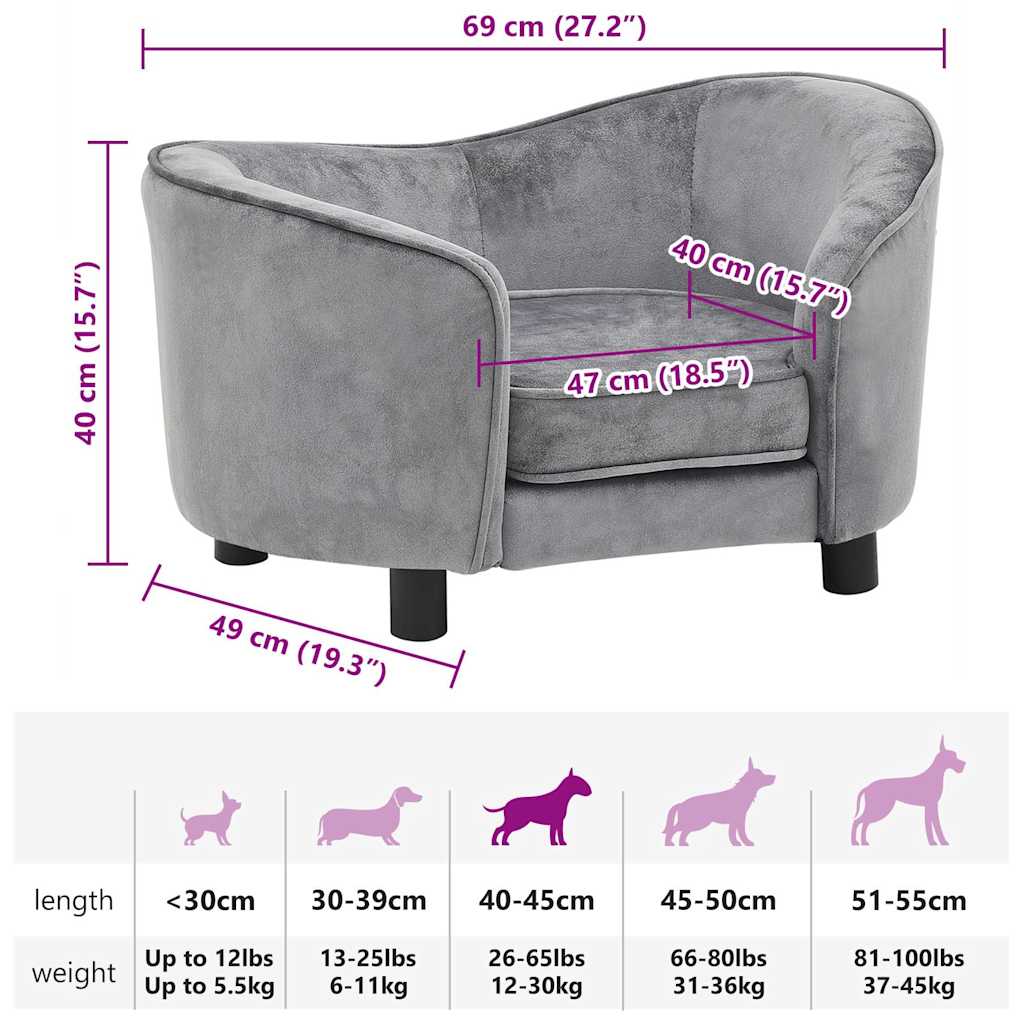 Hundesofa Grau 69x49x40 cm Plüsch