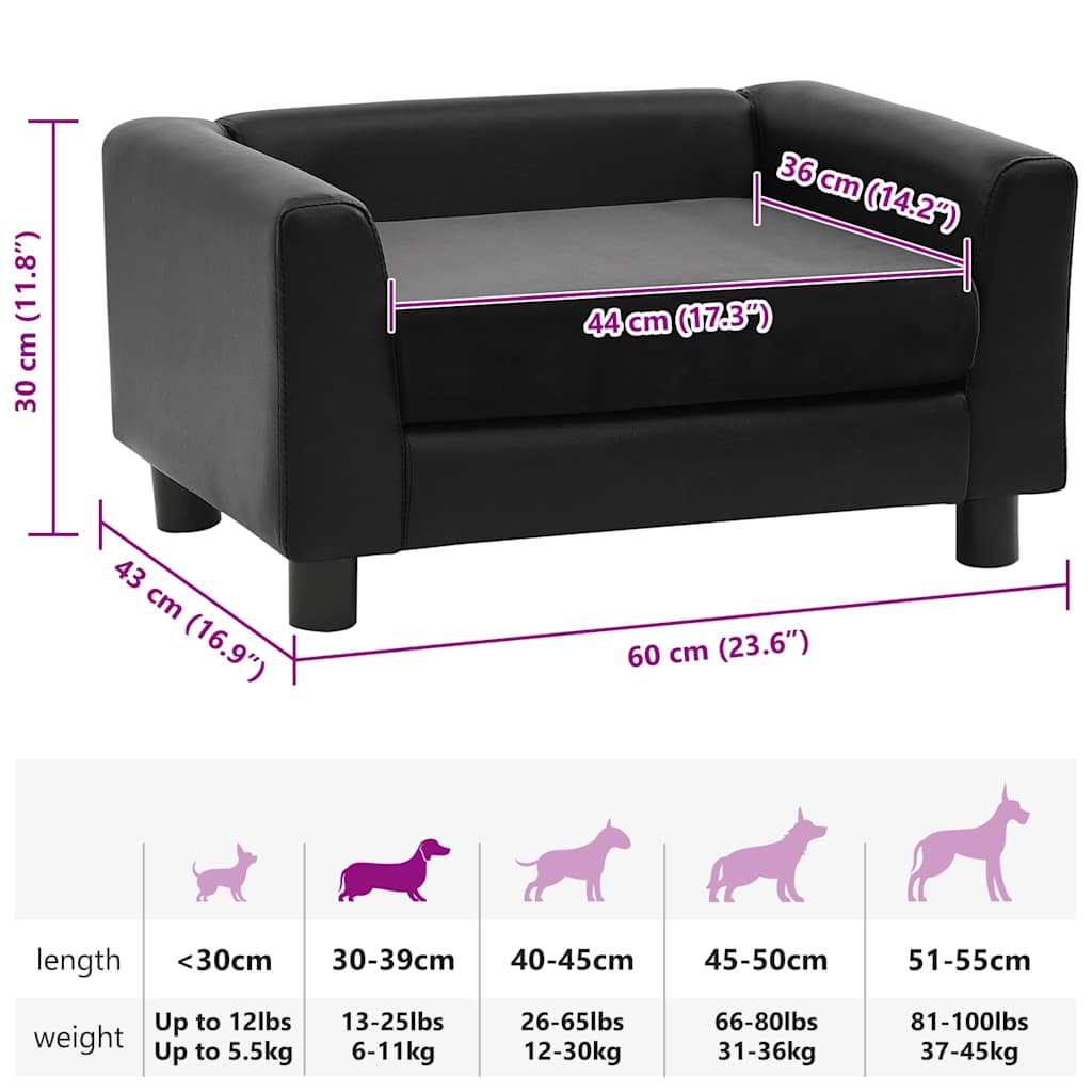 Hundesofa Schwarz 60x43x30 cm Plüsch und Kunstleder