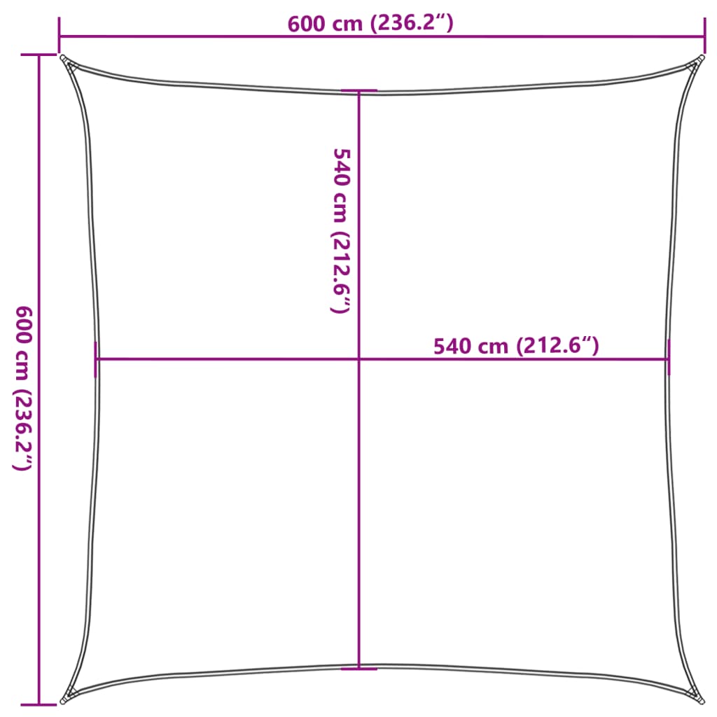 Sonnensegel 160 g/m² Anthrazit 6x6 m HDPE