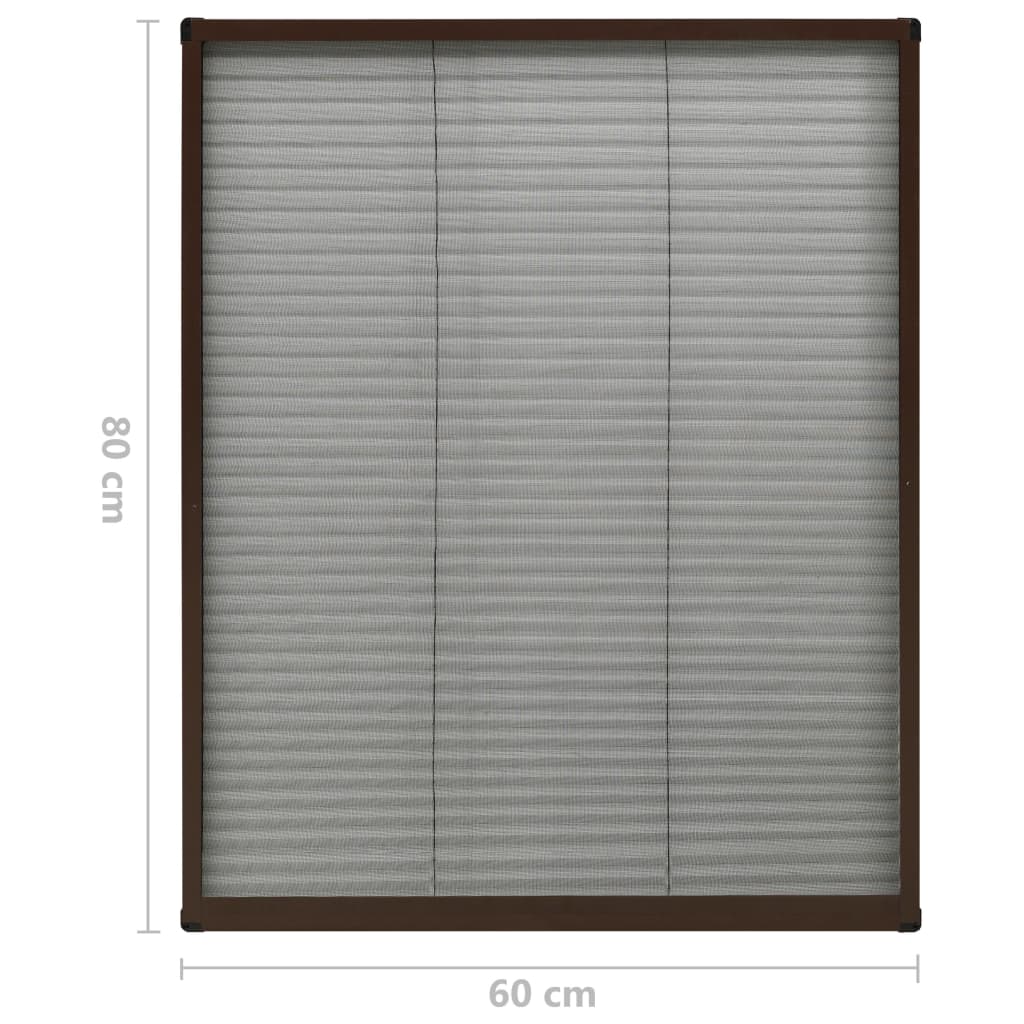 Pleated insect screen for windows, aluminum, brown, 60x80 cm