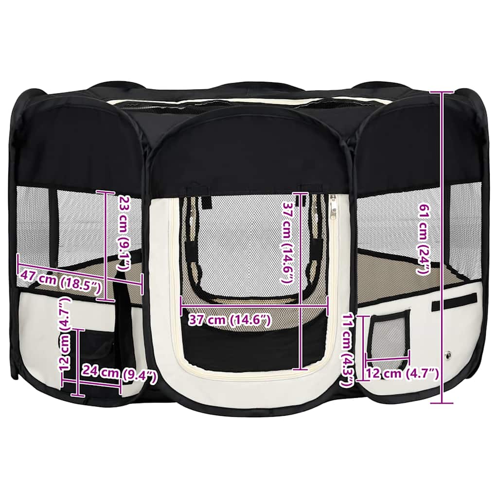 Faltbarer Welpenlaufstall mit Tragetasche Schwarz 125x125x61 cm